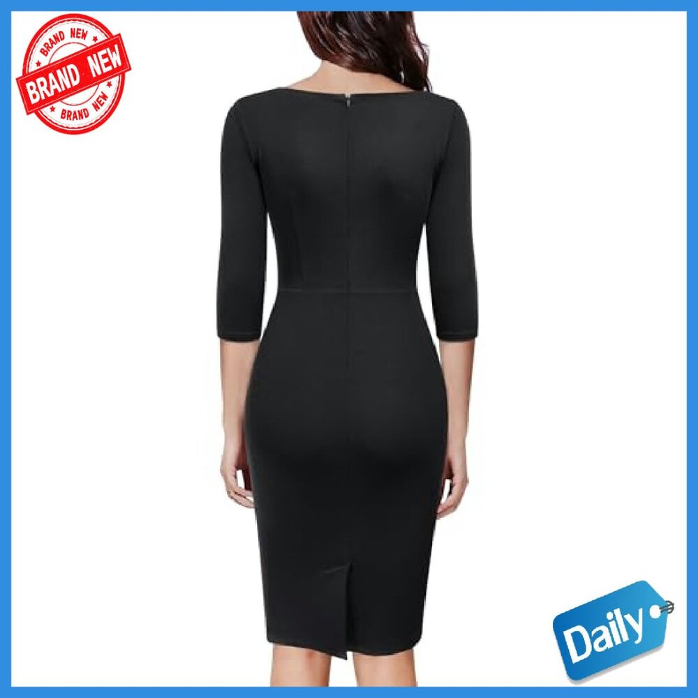 Retro Ruffle 2/3 Sleeve Slim Work Dress Pencil Style - Picture 3 of 8